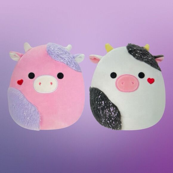 NWT 2024 Valentine Fuzzy Patty Cow & Connor Cow Select Series Squishmallows 8” - Picture 2 of 9